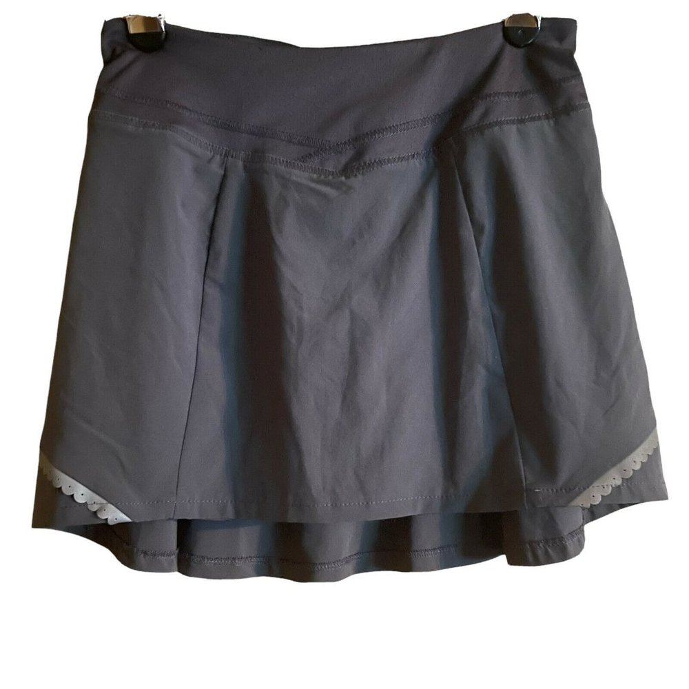 Title Nine Women Nimblene Flounce Back Girly Skort XS Grey Scalloped Tennis Run
